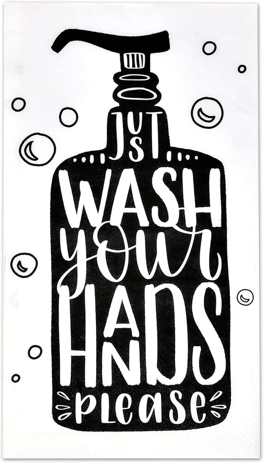 Gift Boutique Bathroom Etiquette Guest Napkins Disposable Paper Towels Just Wash Your Hands Please for Powder Room Wedding Baby Shower Holiday Decor