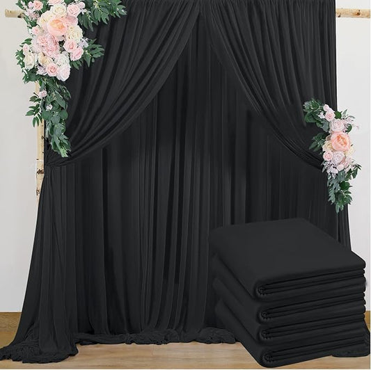 20x8ft Black Backdrop Curtains for Parties, 4 Panels 5x8ft Wrinkle-Free Polyester Background Curtains for Wedding, Birthday, Baby Shower,Graduation, Decorations