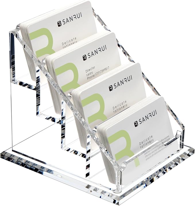 YUXUN Business Card Holder for Desk-4 Tier 4 Slot, Acrylic Business Cards Display Stand, Multiple Business Card Holder for Women Men, Desk Organiser Name Card Holders for Exhibition, Home, Office