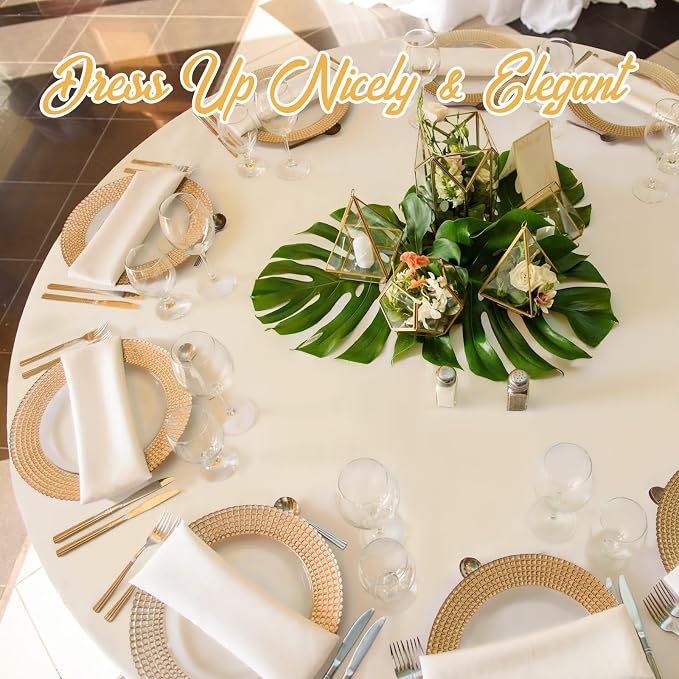BRILLMAX 8 Pack Beige Round Tablecloths 90 Inch for 60” Tables - 150 GSM Polyester Fabric, 15" Standard Drop, Water, Stain & Wrinkle Resistant Cloth Cover for Wedding Reception Banquet Dining