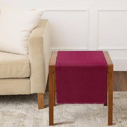 Solino Home Fringe Linen Table Runner 36 Inches - 100% Pure Linen Beet Table Runner 14 x 36 Inch Ideal for Dresser and Coffee Tables - Mothers Day