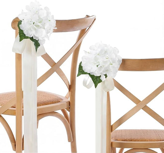 Thiccywoov Set of 10 Wedding Aisle Decorations for Wedding Ceremony, Pre-Assembled Pew Flowers for Church Chair Decorations Party Decor with Artificial Flowers Hydrangea with Ribbon Bow