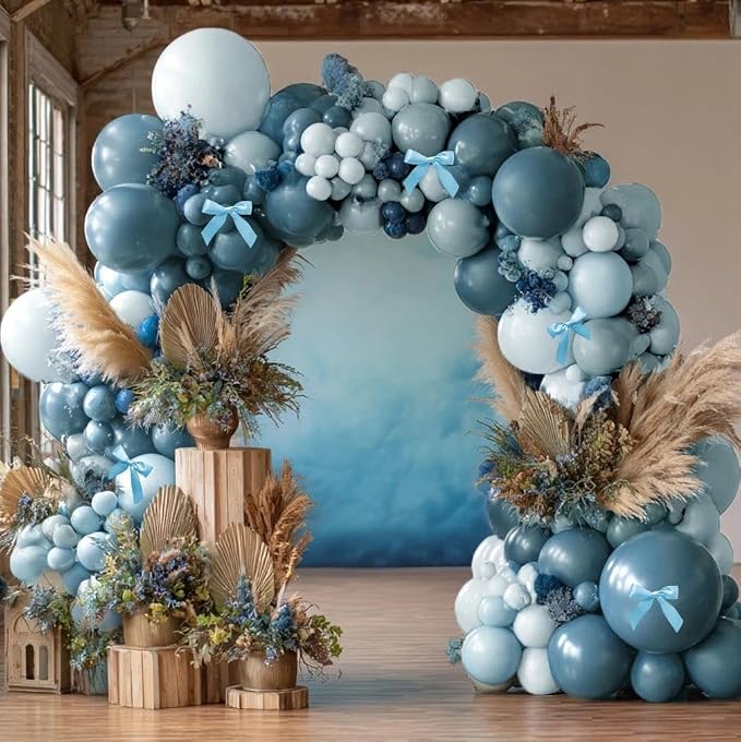 Dusty Blue Balloon Arch Kit Double Stuffed Light Pearl Blue Balloon Garland Pastel Latex Balloons for Baby Shower Birthday Wedding Graduation Party Decoration