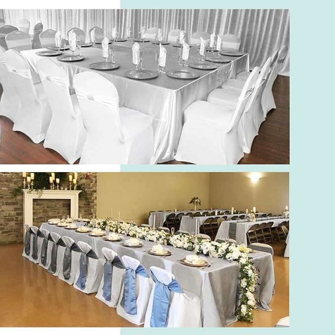 12 Pack Silver Satin Tablecloth, 57 x 108 Inch Silky Satin Table Cloth, Rectangle Bright Silk Tablecloth Smooth Fabric Table Covers Overlay Silky Table Decoration for Wedding Party Banquet Birthday