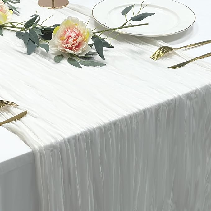 Herda 10 Pack 120inch White Cheesecloth Table Runners - 10Ft Long Cotton Gauze Table Runner Set for Weddings Bridal Parties and Baby Showers Decoration-Elegant Brilliant White Table Cloth