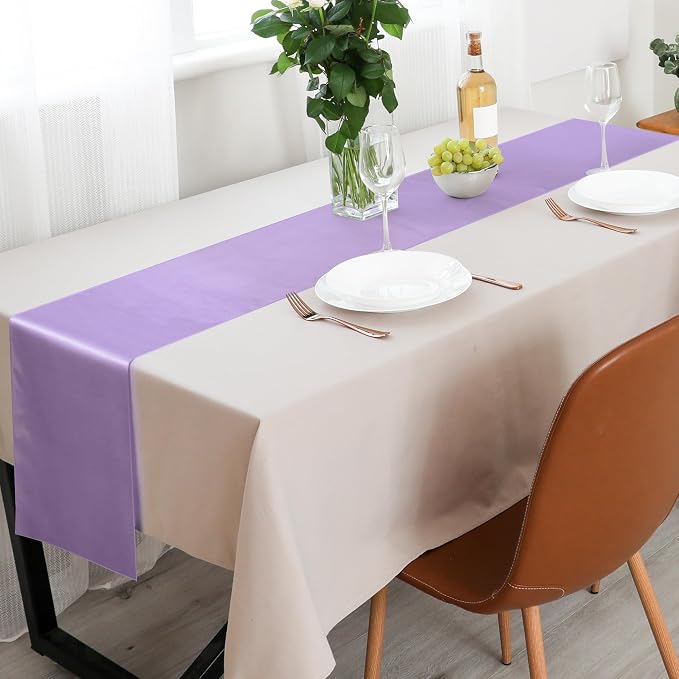 Aneco 12 Pack Satin Table Runner 12 x 108 Inch Pastel Rainbow Long Wedding Satin Silk Table Runner for Wedding Banquet Graduations Birthday Party Decoration