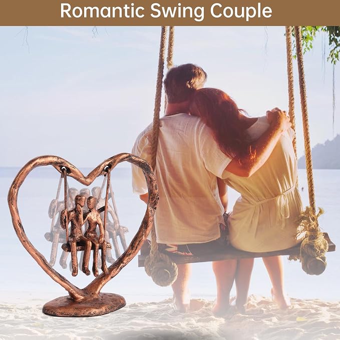 Copper/7th/Bronze Anniversary Wedding Gifts for Wife/Her/Him/Couple,Valentine's Day/Birthday/Wedding Gifts,Heart Sculpture/Figurine,Handcrafted Antique Bronze Metal Couple Statue Decor