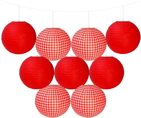 12 Inch Red Paper Lanterns,Red and White Round Hanging Chinese Paper Lanterns Decorations for Birthday Wedding Christmas Graduation Picnic BBQ Baby Shower Pizza Party Home Decor