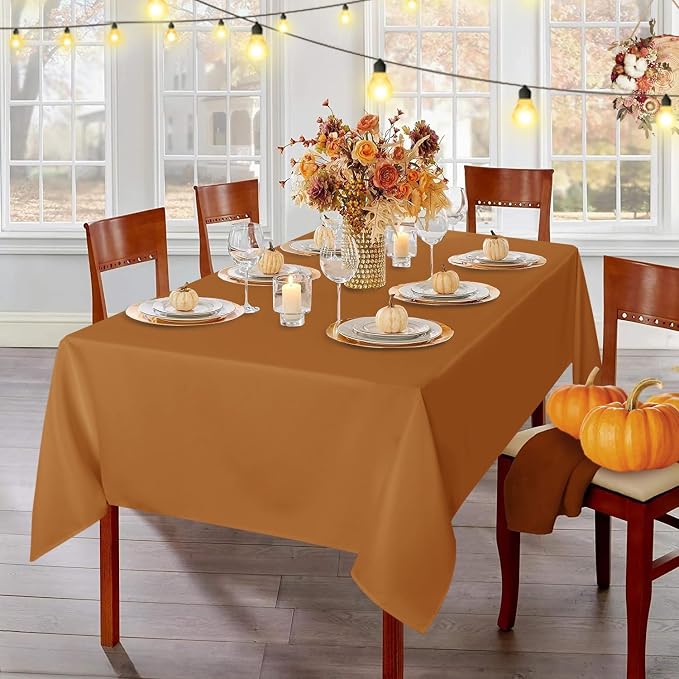 sancua Fall Tablecloth Rectangular for 6 Foot Tables - 60 x 102 Inch - Stain and Wrinkle Resistant Rectangle Table Cloth, Fabric Thanksgiving Table Cover for Dining Tables, Buffet Parties, Bronze