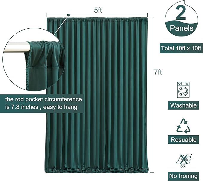 Hunter Green Backdrop Curtain for Parties Wrinkle Free Dark Green Photo Curtains Backdrop Drapes Fabric Decoration for Baby Shower Birthday Party Photography 5ft x 7ft,2 Panels