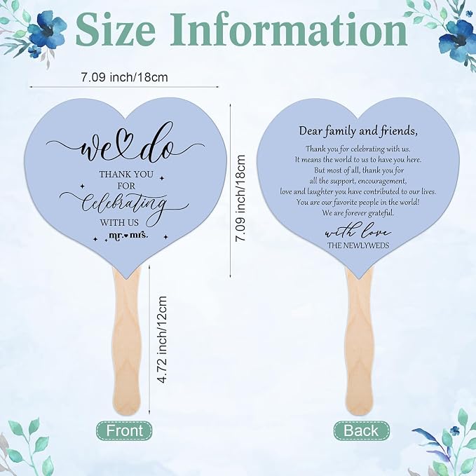 51 Pcs Wedding Fans for Guests Wedding Favor Paper Fans with Handle Bulk Table Sign for Ceremony Bridal Party Decoration(Blue,Classic)