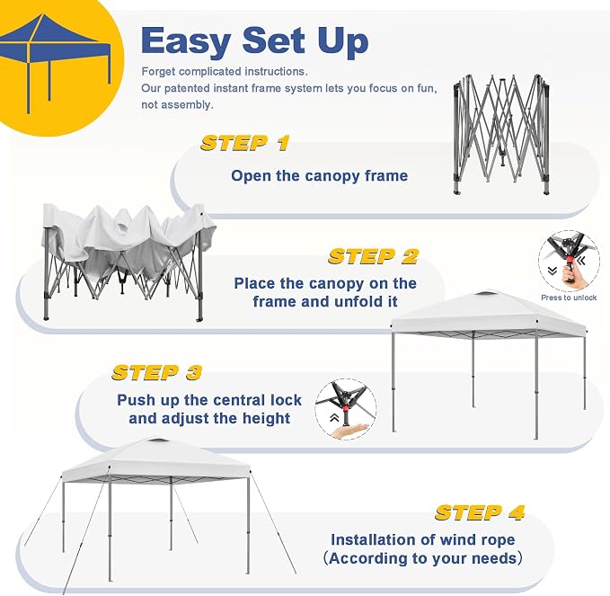 Explore Land 10x10 Pop Up Canopy with One Push Setup Heavy Duty Outdoor Sun Shade Tent for Beach,Camping,Events,Parties(White)