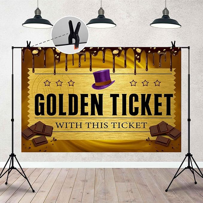 Golden Ticket Yellow Chocolate Drip Backdrop, Chocolate Factory Backdrop, Baby Shower Birthday Party Decorations Supplies TAY1903