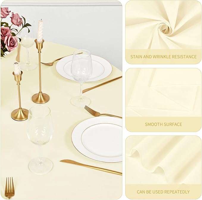 Pesonlook 10 Pack 90 Inch Beige Round Table Cloths, Premium Polyester Round Tablecloth Wrinkle Resistant Washable Table Cover for Wedding, Party, Dining,Banquet,Buffet Table