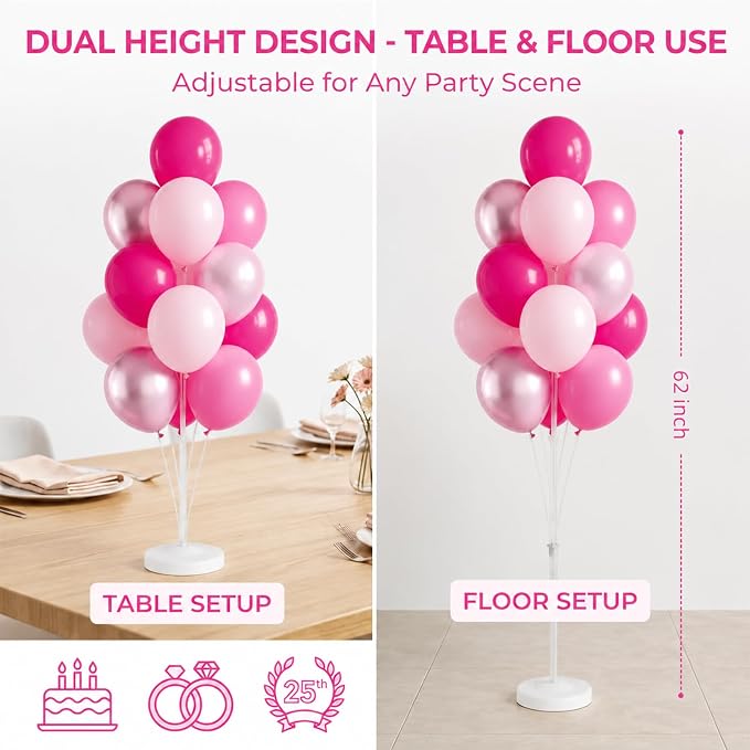 Balloon Column Kit for Floor-Balloon Columns with Stand, Base and Pole,Balloon Tower Backdrop Decoration for Wedding, Baby Shower, Birthday Party, or Bachelorette Parties (Metallic Pink)