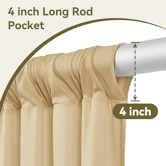 10x16ft Beige Backdrop Curtains for Wedding Party, 2 Panels 16 ft Long Back Drop Cloth, Wrinkle-Free Polyester Drapes for Birthday, Baby Shower, Stage Photography Background