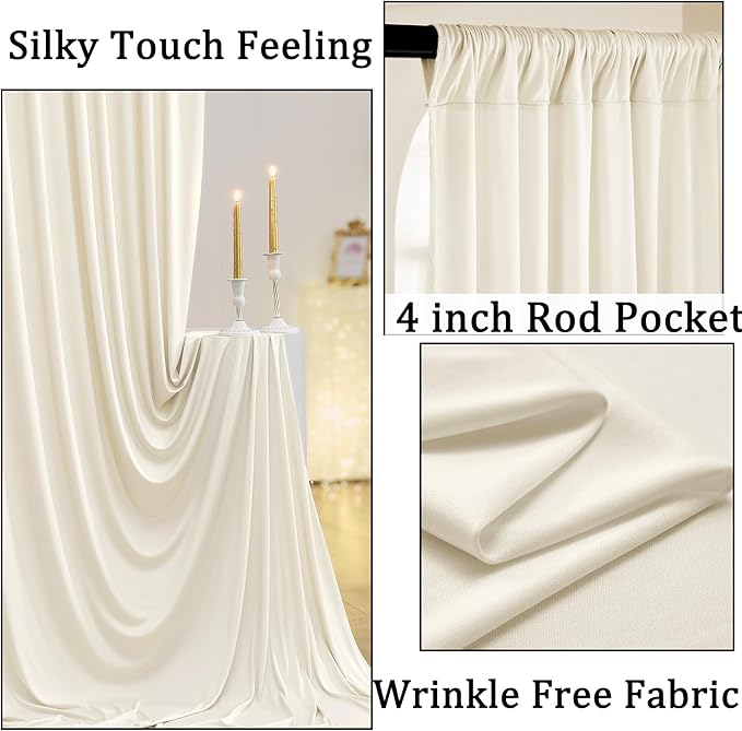 20ft x 10ft Wrinkle Free Ivory Backdrop Curtains for Parties, 4 Panels 5x10ft Photo Backdrop Drapes for Wedding Party Birthday Photography Baby Shower Background Backdrop Home Decor