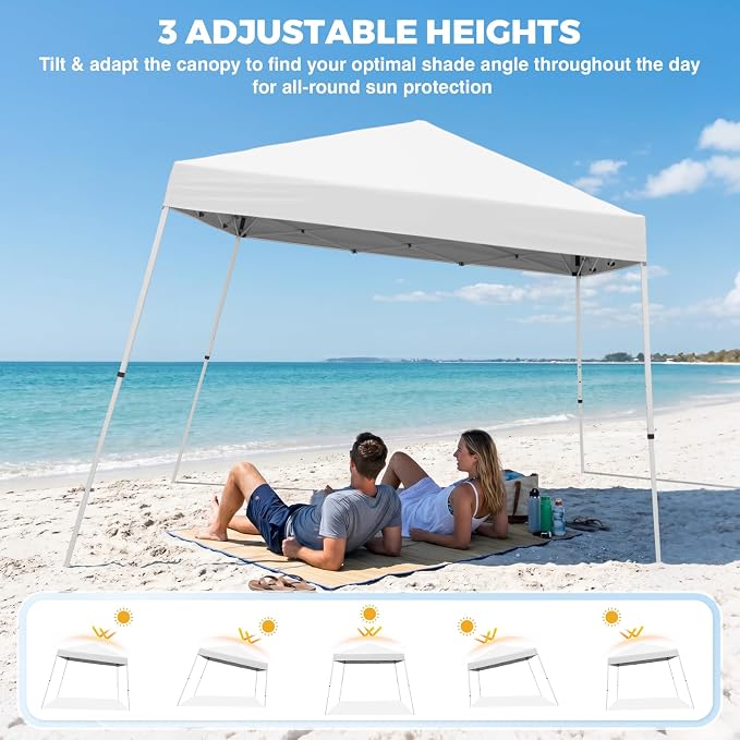 COOS BAY 10x10 Pop Up Canopy Tent, Portable Outdoor Shelter with Carry Bag for Tailgate, Party, Beach, Picnic, and Camping, 10x10 Base 8x8 Top, White