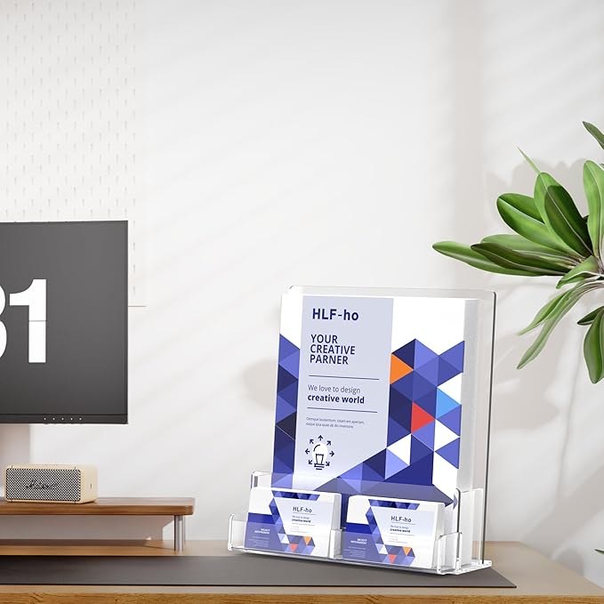 Brochure Holder 8.5x11 Inch Acrylic Literature Holders Clear Flyer Display Stand with Business Card Slot Pamphlet Holder Multi Purpose Organizer for Office, Lobby, Hotels, Trade Shows, 2 Pack