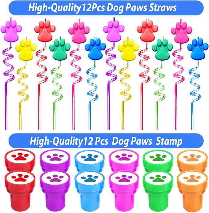 PLOUGVI 232Pcs Paw Print Party Favors Supplies Decorations for for Kids Birthday Blue Puppy Theme Birthday Party Favors Goodie Bag Stuffer Pinata Filler Birthday Gifts