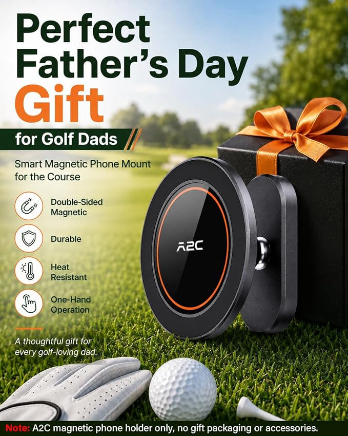 A2C Magnetic Golf Cart Phone Holder for MagSafe iPhone, Unique Golf Gifts for Men Golfers Dad Father, Golf Gift for Him Husband, Golf Accessories Essentials Gadgets, Matte Black (Not Alloy)