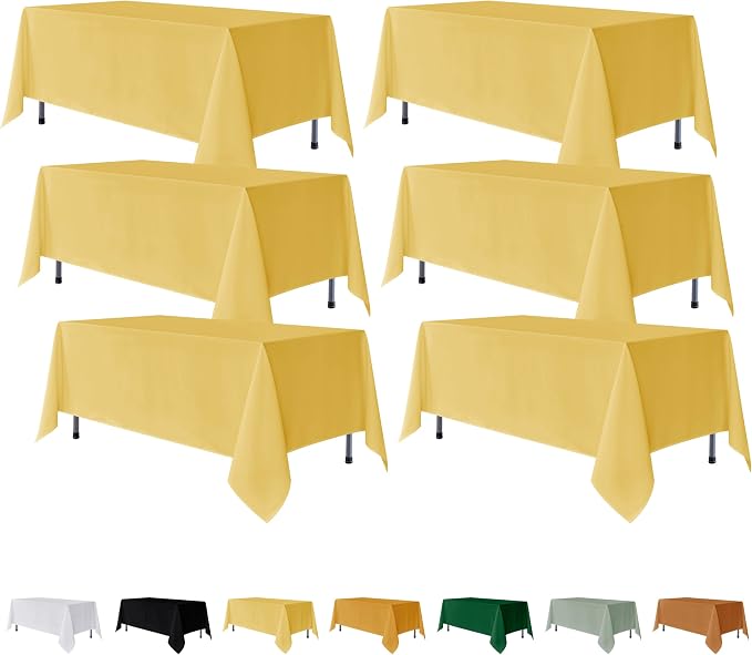 Fitable 6 Pack Yellow Rectangle Table Clothes - 70 x 120 Inch - Wrinkle and Stain Resistant Fabric Tablecloths, Washable Polyester Table Covers for Wedding, Party, Banquet, Formal Events