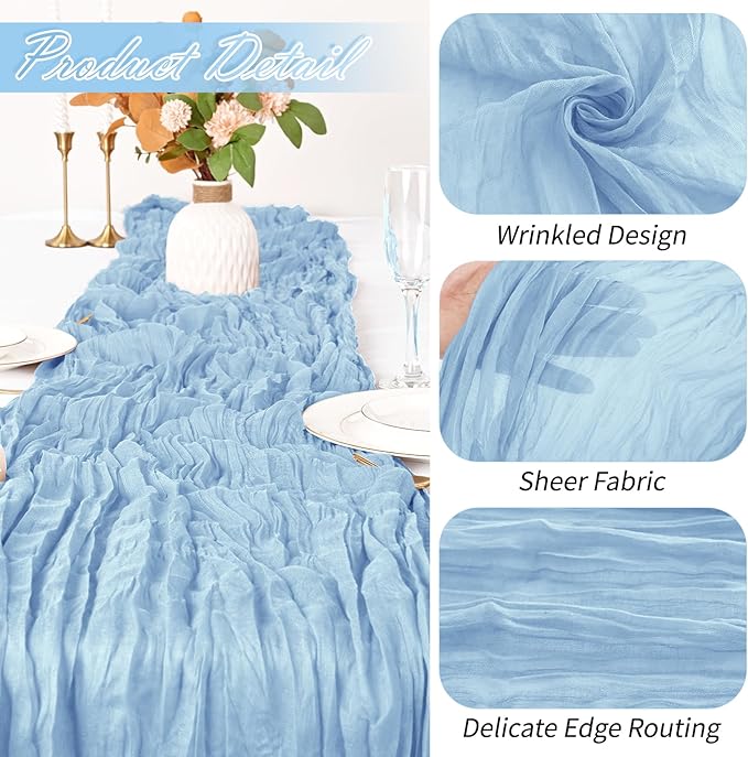 15 Pack Baby Blue Cheesecloth Table Runner 17 x 108 inch Cheese Cloth Table Runners 9ft Blue Table Runner Rustic Romantic Sheer Gauze Runner for Wedding Party Baby Shower Table Decoration