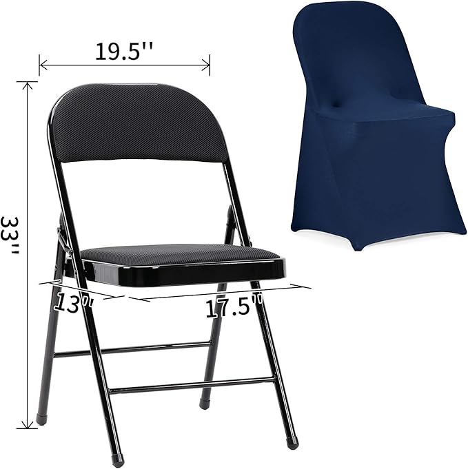 Peomeise Stretch Spandex Folding Chair Cover for Wedding Party Dining Banquet Event (Navy,12pcs)