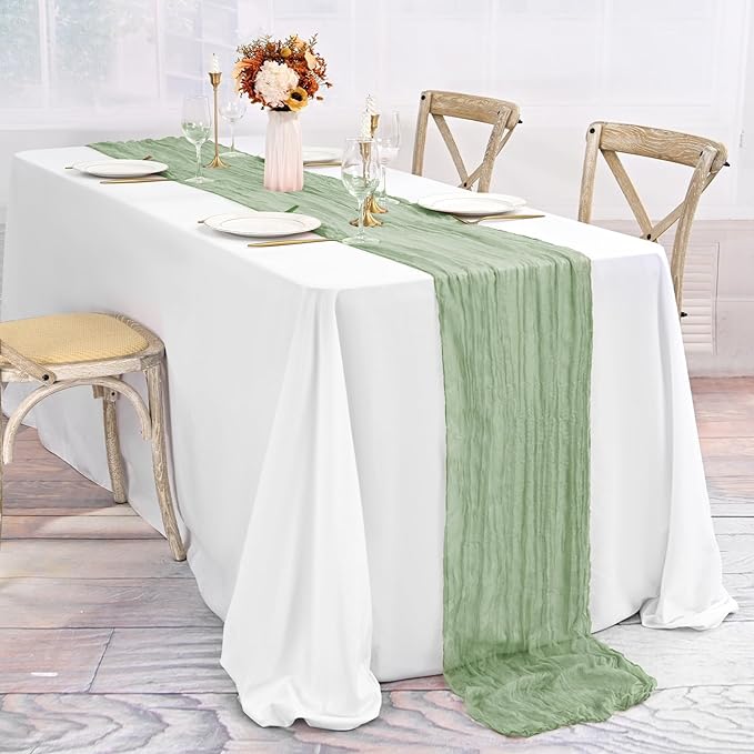 20 Pack Sage Green Table Runner 10Ft Cheesecloth Table Runner Boho Gauze Table Runner Long Cheese Cloth Table Runner Romantic Sheer Fabric Table Runners for Wedding Party Bridal Shower