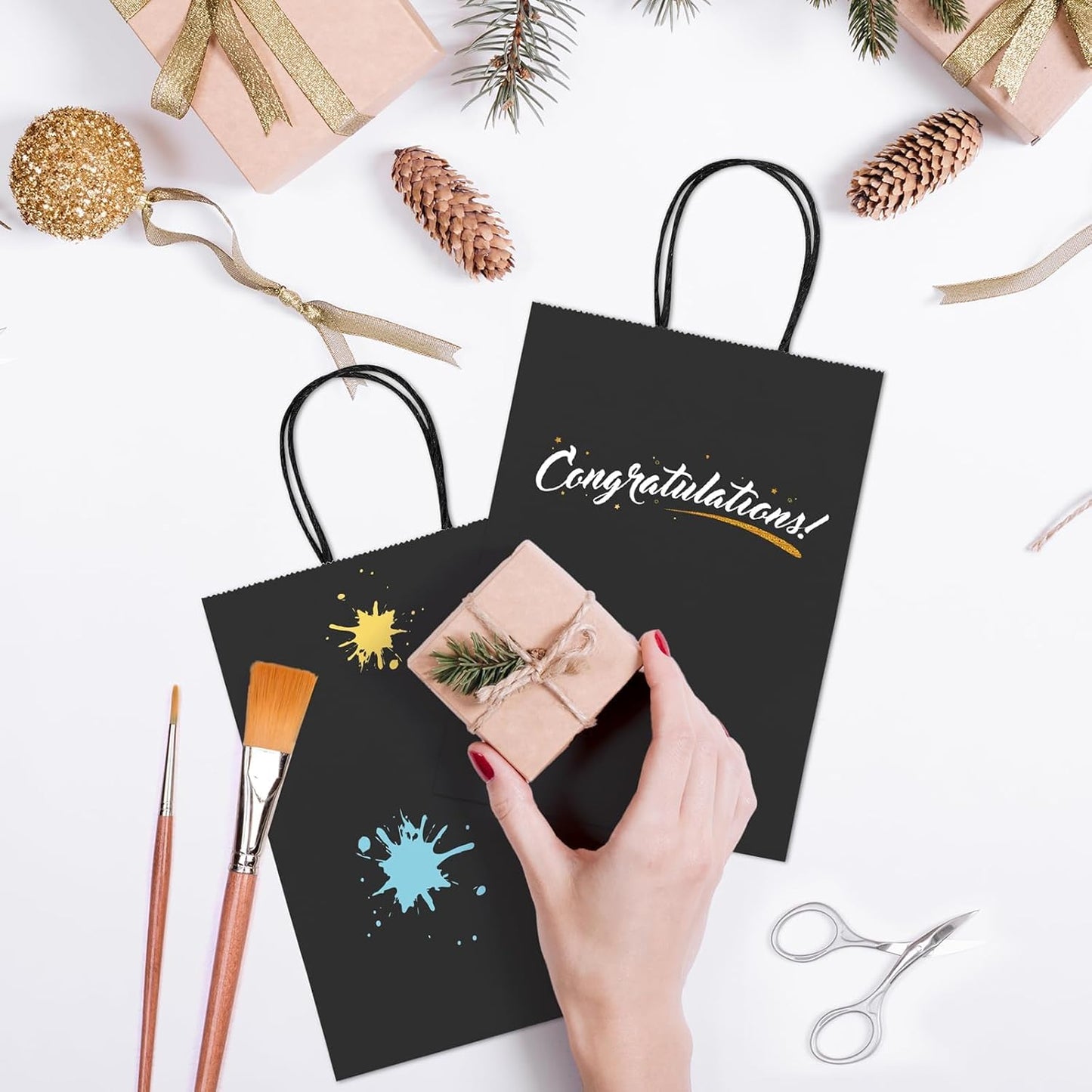 GSSUSA Black Gift Bags 5.25x3.75x8 400Pcs, Valentines Day, Paper Bags with Handles Bulk, for Small Business, Sturdy Kraft Paper, Retail Shopping, Gift Bag for Party Birthday