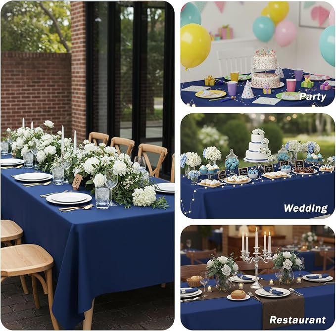Fixwal 6 Pack Navy Blue 70 x 120 Inch Rectangle Tablecloths, Reusable Heavy Duty Washable Polyester Table Covers, Stain and Wrinkle Resistant for 6-8 Ft Tables, Wedding, Party, Baby Shower, Birthday