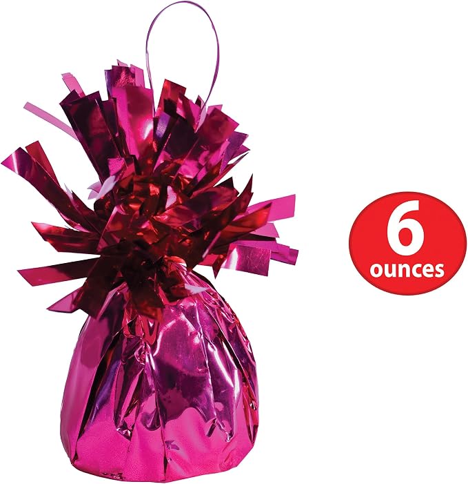 Beistle Metallic Wrapped Balloon Weight – 12 Pack, Cerise Pink Balloon Centerpiece Bouquet Holders, Party Decoration Accessories for Birthday Parties, and Valentine’s Celebrations, 6 Oz