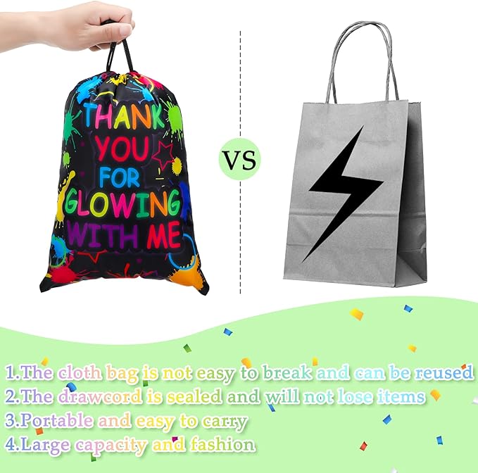 Sadnyy 36 Pieces Let's Glow Drawstring Bags Bulk Glow in The Dark Party Supplies Favor Gift Bag Neon Pouch for Goodie Retro 80s 90s
