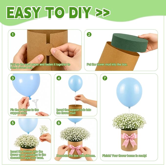 Cinrobiye 12 Pcs Wedding Table Centerpiece Boxes with Artificial Baby's Breath Flowers,Balloons,and Ribbon,DIY Photo Display Floral Table Decorations for Wedding Reception Engagement Bridal Shower