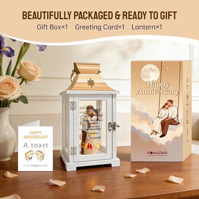 Homazing Wedding Anniversary Lantern Gift for Couple Wife Women Her Husband, Best Anniversary Wedding Gift for Couple Wife Parents 1st, 5th, 25th, 50th