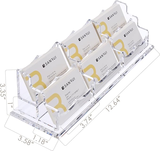 SANRUI Acrylic Business Card Display Holder for Desk, Clear Multiple Desktop Business Card Stand Organizer Storage, for Exhibition, Home, Office,2 Tier 6 Pocket, 360 Card Capacity