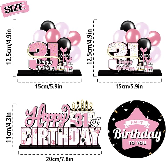 LINGTEER Happy 31st Birthday Pink Acrylic Table Topper Centerpieces Set - Cheers to 31 Years Old Birthday 31st Bday Party Gift Decorations.