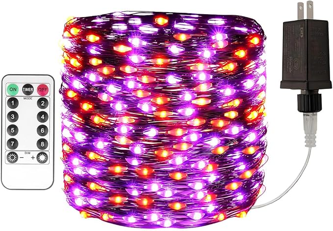 Halloween Fairy Lights 100FT 300 LED Waterproof Plug in Purple and Orange LED String Lights with Remote 8 Modes for Indoor or Outdoor, Patio, Backyard,Garden