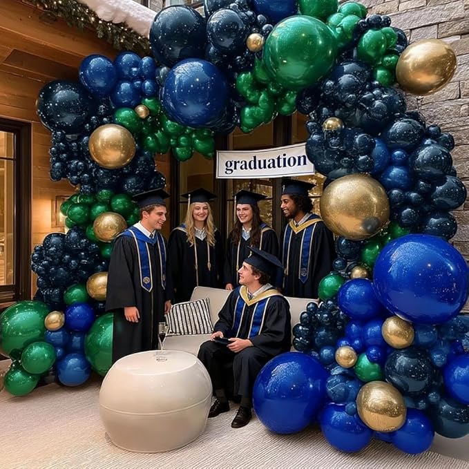 Dark Green Blue Balloon Garland, Double Stuffed Navy Royal Blue Emerald Green Gold Balloon Arch Kit for Birthday Graduation Wedding Anniversary Bear Baby Shower Father‘s Day Party Decoration