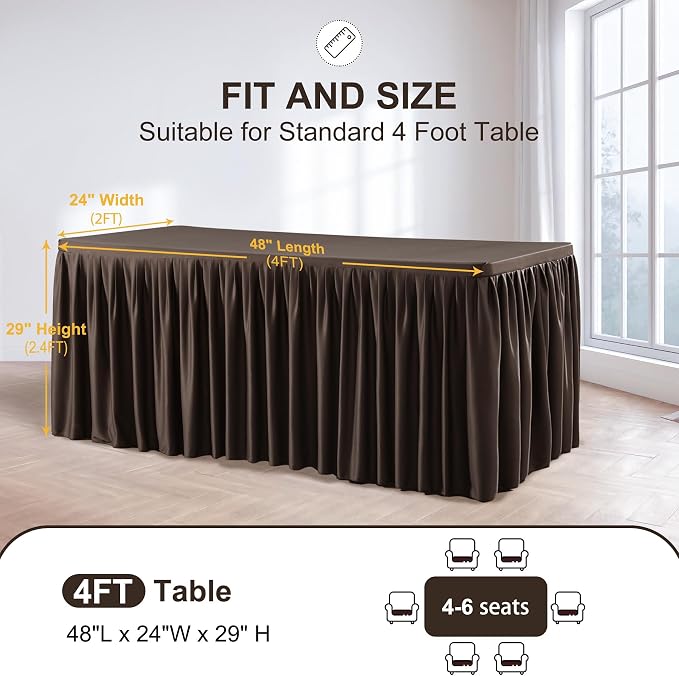 Wish Care 2 Pack Brown Rectangle Table Clothes for 4 Foot Tables, Polyester Fitted Tablecloths 4ft Stretch Table Cover for Wedding, Birthday, Parties, Trade Show, Craft Show