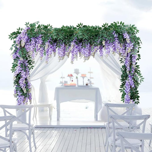 1pc/2pcs Encrypted Flower Vine Wisteria Artificial Flowers Garland,White Wisteria Hanging Flowers Flower Garland Decorations for Home Garden Outdoor Ceremony Wedding Arch Decoration (Purple, 2pcs)