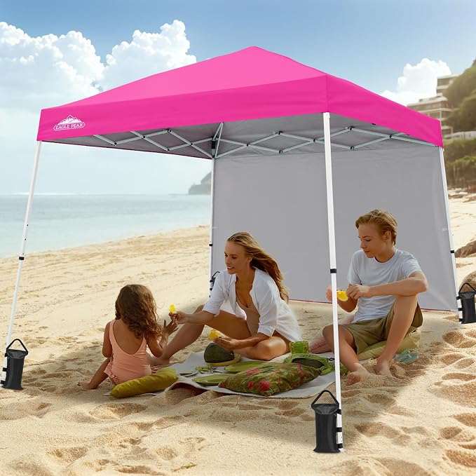 EAGLE PEAK 10x10 Pop Up Canopy Tent with Sidewall, Compact, Portable Slant Leg Instant Sun Shelter for Beach, Sports, & Camping, 10x10 Base 8x8 Top, Pink