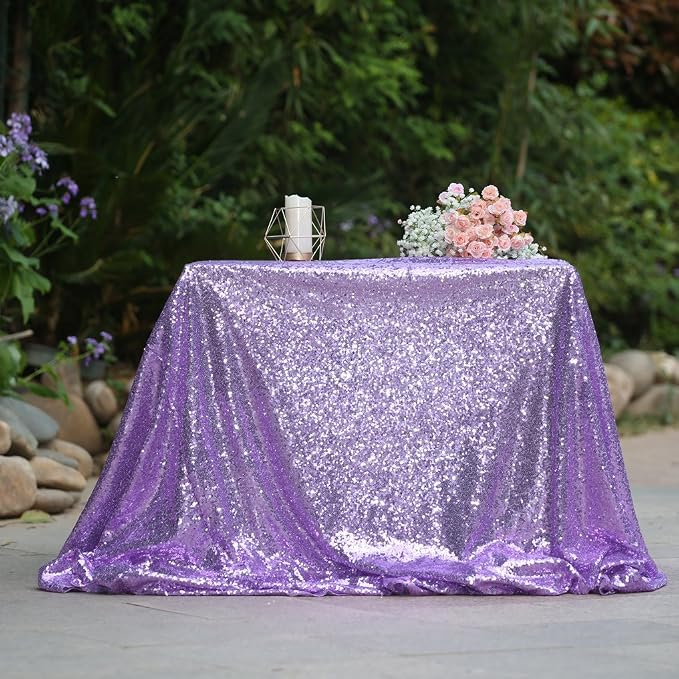 Juya Delight Light Purple Sequin Tablecloth Rectanglar 60" x 102" Lavender Sparkly Table Cover for Wedding Birthday Party Decoration