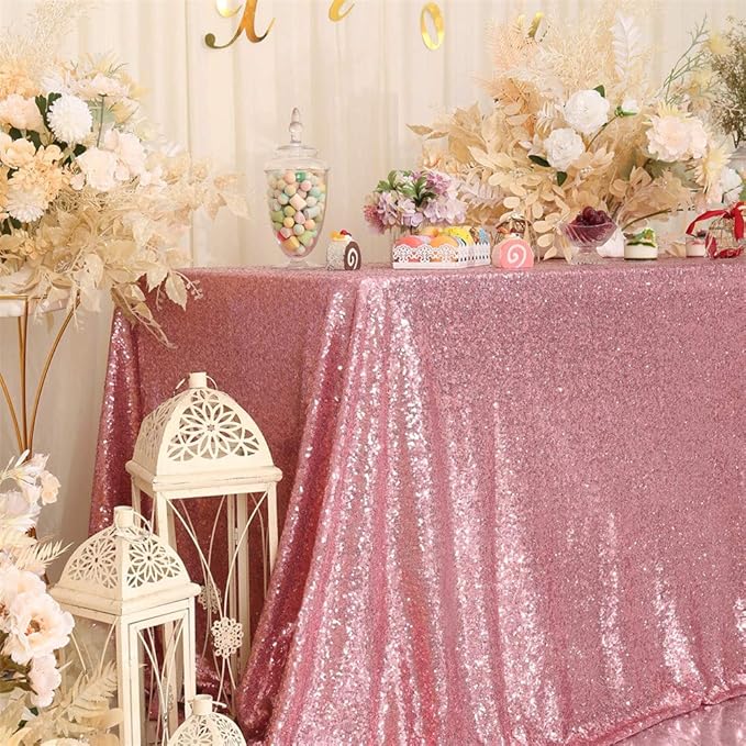 Eternal Beauty Fuchsia Pink Tablecloth, 50x80 Inch Sequin Rectangle Table Cover for Mother's Day Cake Dessert Exhibition Party Birthday Events