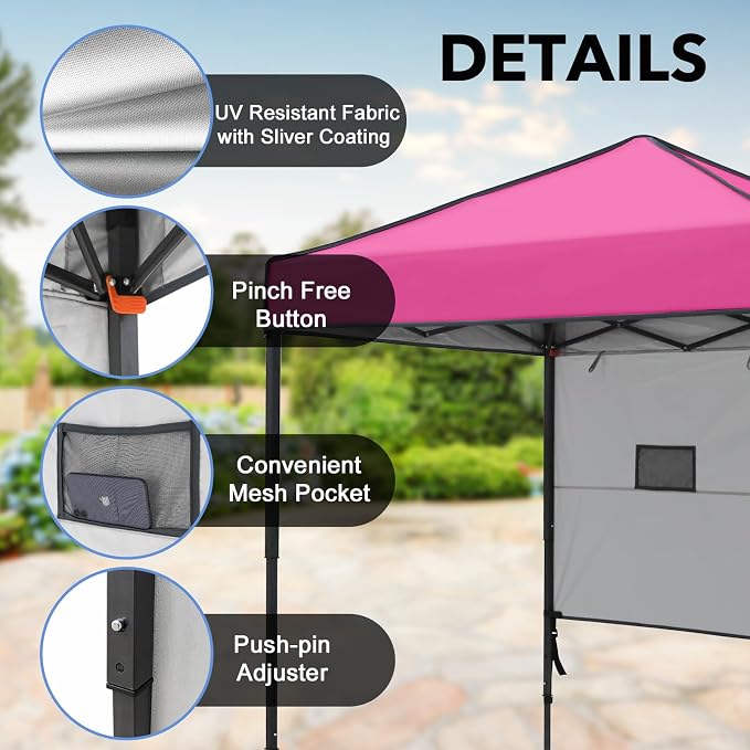 6x4 Pop Up Canopy Tent with Half Wall Panel, Instant Portable Beach Canopy, Outdoor Tent with Carry Bag for Camping, Sports, Tailgating, Events, Pink