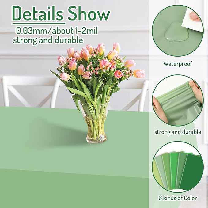 Whaline 24Pcs Green Plastic Tablecloth 6 Gradient Green Rectangle Table Cover Waterproof Table Cloth for Wedding Birthday Decoration Supplies, 54 x 108 Inch