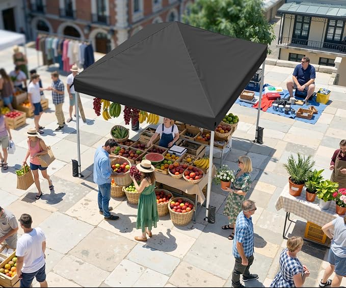 10x10 Pop Up Canopy Tent, Shade Canopy with Carry Bag, Center Lock One Push, 3 Adjustable Height, Outdoor Canopy Tents for Parties, Events & Camping - Black