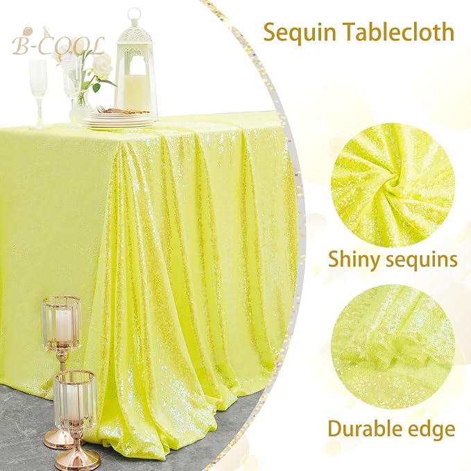 B-COOL Mermaid Sequin Tablecloth Crystal Yellow Glitter Table Linen Party Tablecloth 60x102 Inch Sequin Table Fabric for Wedding Birthday Banquet