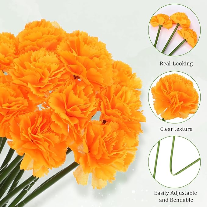 12 Pack 5 ft Artificial Marigold Flowers Hanging Garland Decorations Orange Marigold from Ceiling Dangling Faux Floral Vine Strings with Hook for Wall Autumn Party Day of the Dead Decor