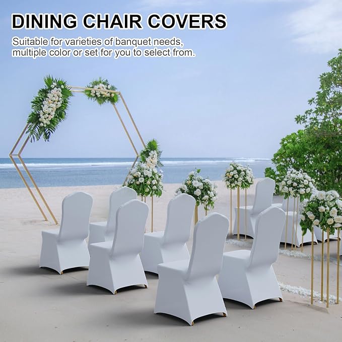 Trlyc 100 Pcs Spandex Chair Covers for Dining Chairs Stretch Polyester Dining Chairs Slipcovers for Wedding Party Decor Banquet Flat-Front Chair Cover (White)